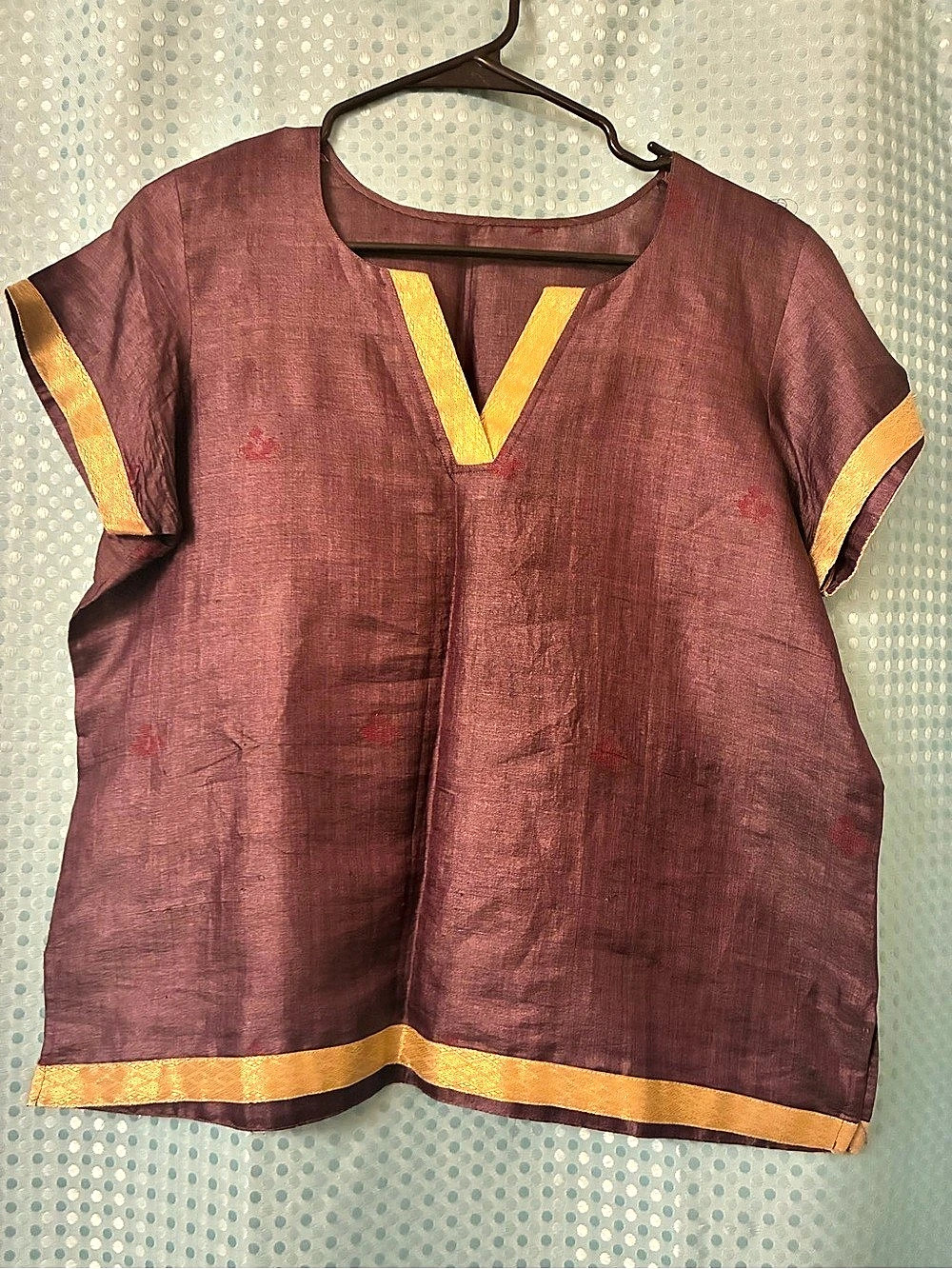 Purple & Gold Short Sleeve silk kurta